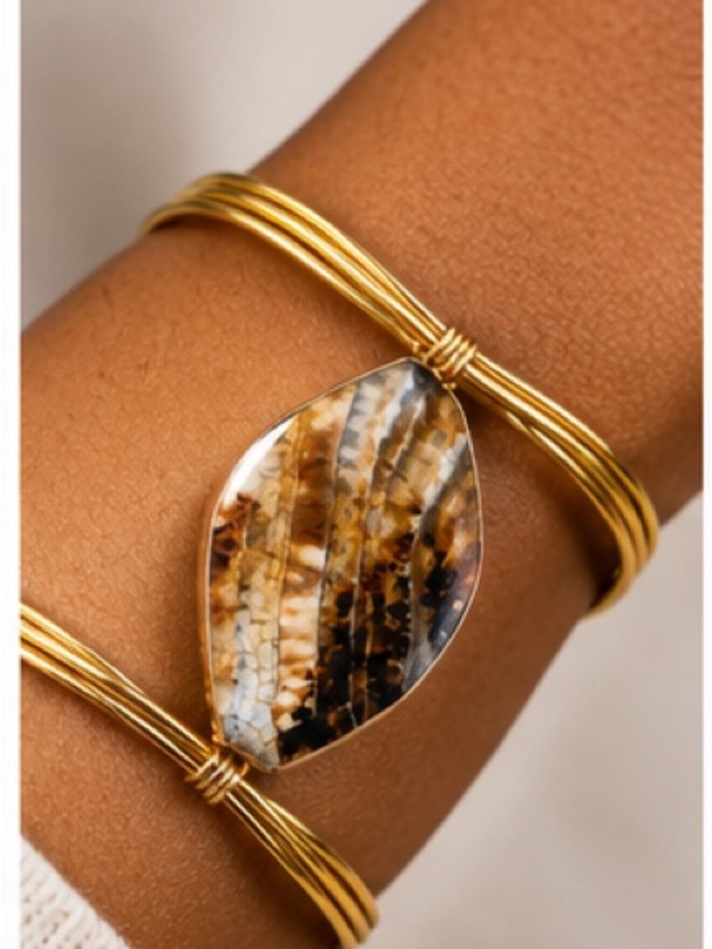 dylan Gold Wire Bracelet with Brown Marbled Stone